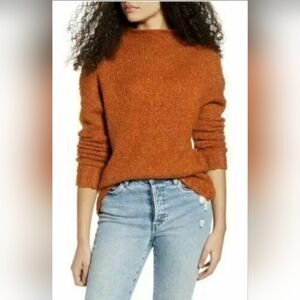 BP Funnel Mock Neck Bouclé Sweater Rust Orange Sz S